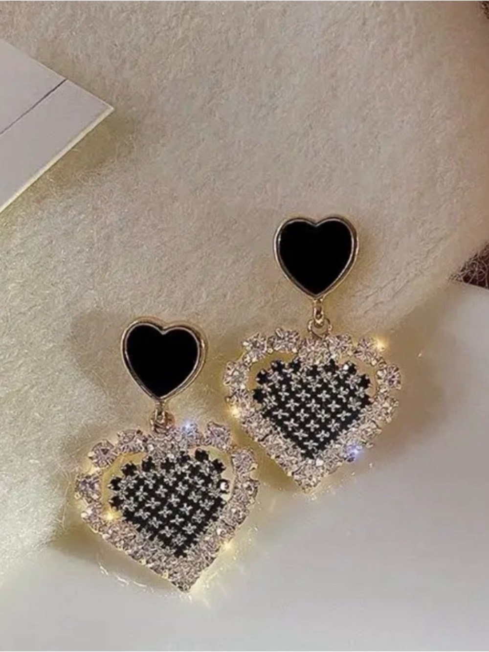 Beginning Boutique Black Heart Crystal Drop Earrings - Picture 2 of 5